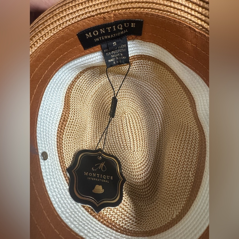Classic Tan and White Fedora Hat - Picture 4 of 4